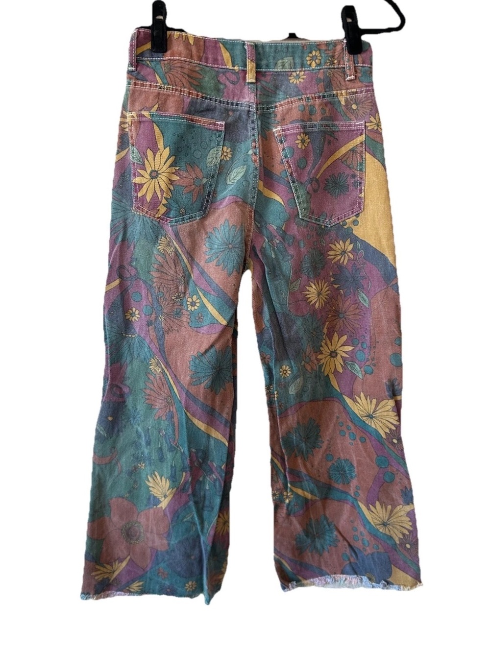 Vintage Psychedelic Floral Wide Leg Jeans Multi Colored Hippie Boho Festival S/M - Picture 11 of 15